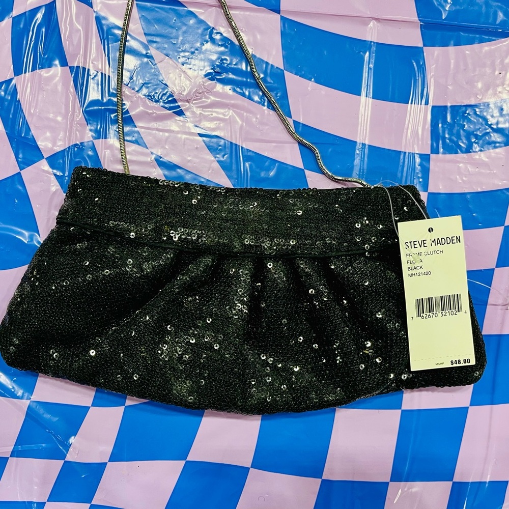 Steve Madden Black Sequin Clutch